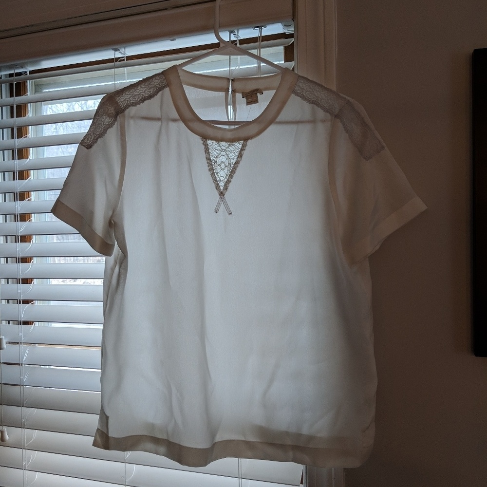 J Crew Womens Small Silk Blouse w/Lace Detail